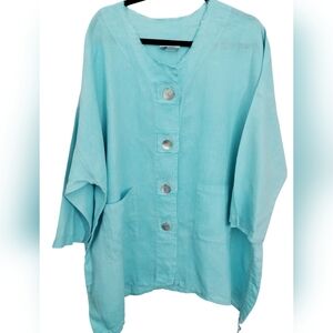 La Fixsun Euro Summer Womens Medium Oversized Button Preppy‎ Tunic Top Lagenlook
